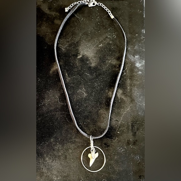 Shark's Tooth and Silvertone Handcrafted Pendant - Picture 2 of 3